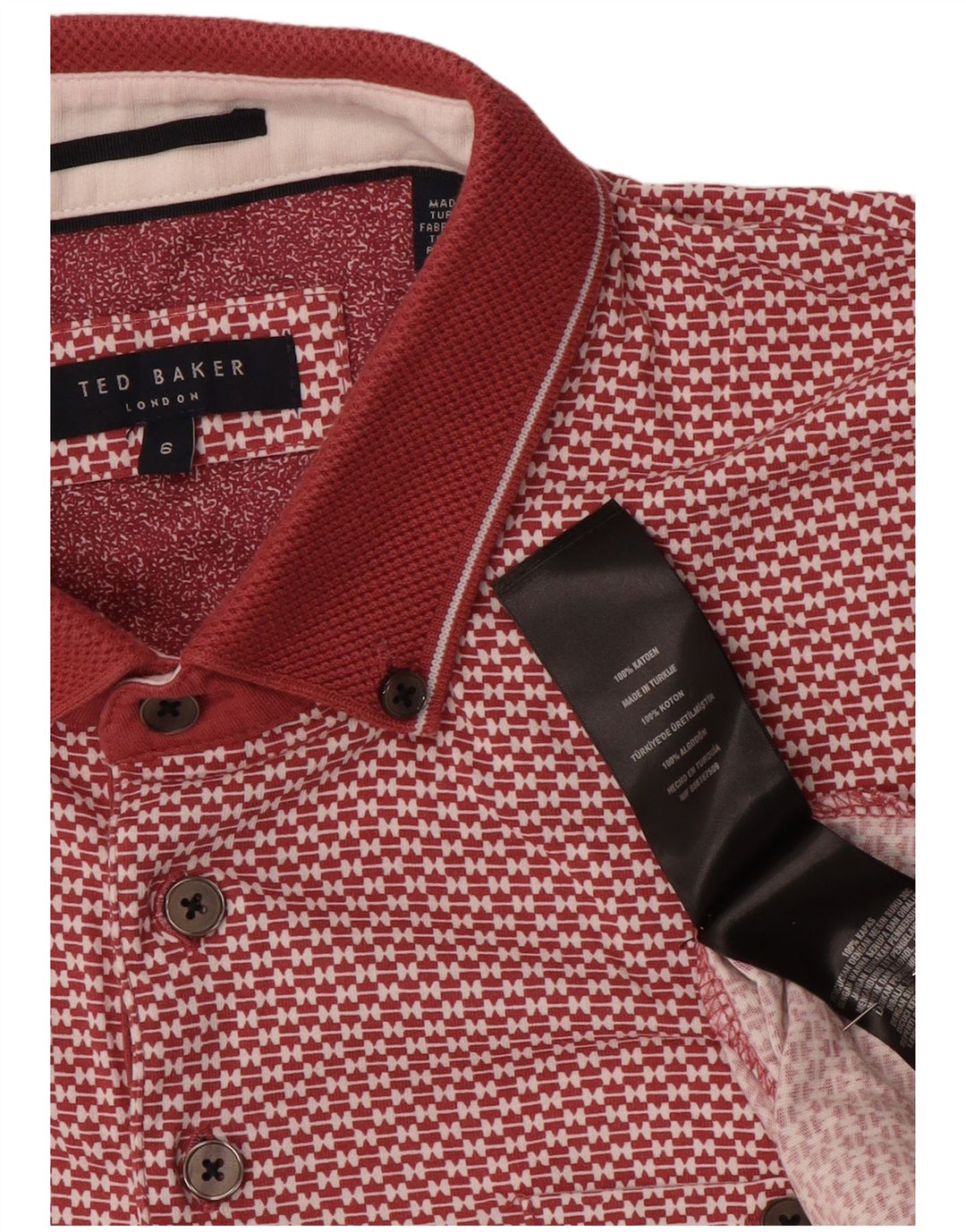 Ted Baker Herren-Poloshirt mit abstraktem Muster, Größe 6 2XL, rote Baumwolle