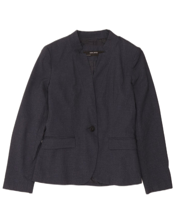 Zara Womens 1 Button Blazer Jacket EU 38 Small Navy Blue Polyester