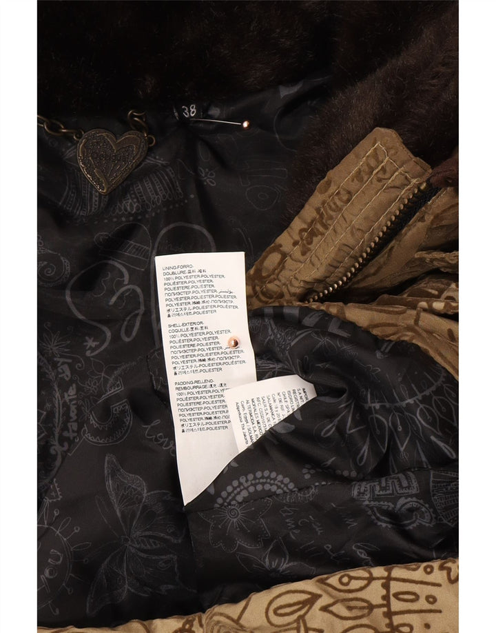 DESIGUAL Womens Abstract Pattern Graphic Wattierter Mantel EU 38 Mittelbraun