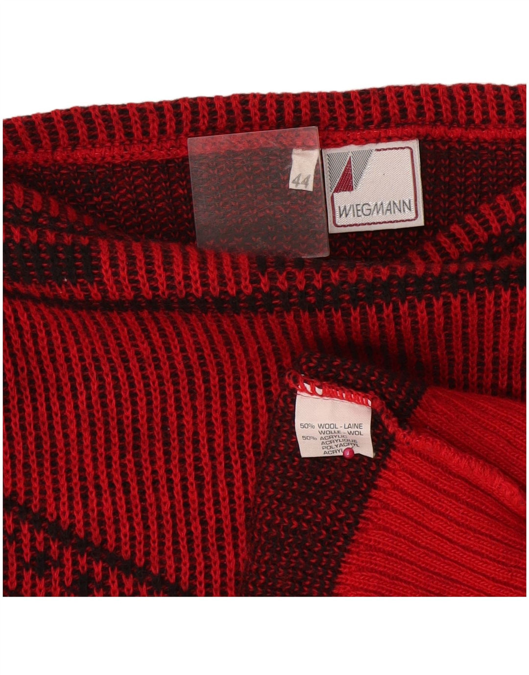 Vintage Damen Pullover mit U-Boot-Ausschnitt IT 44 Mittelrote geometrische Wolle
