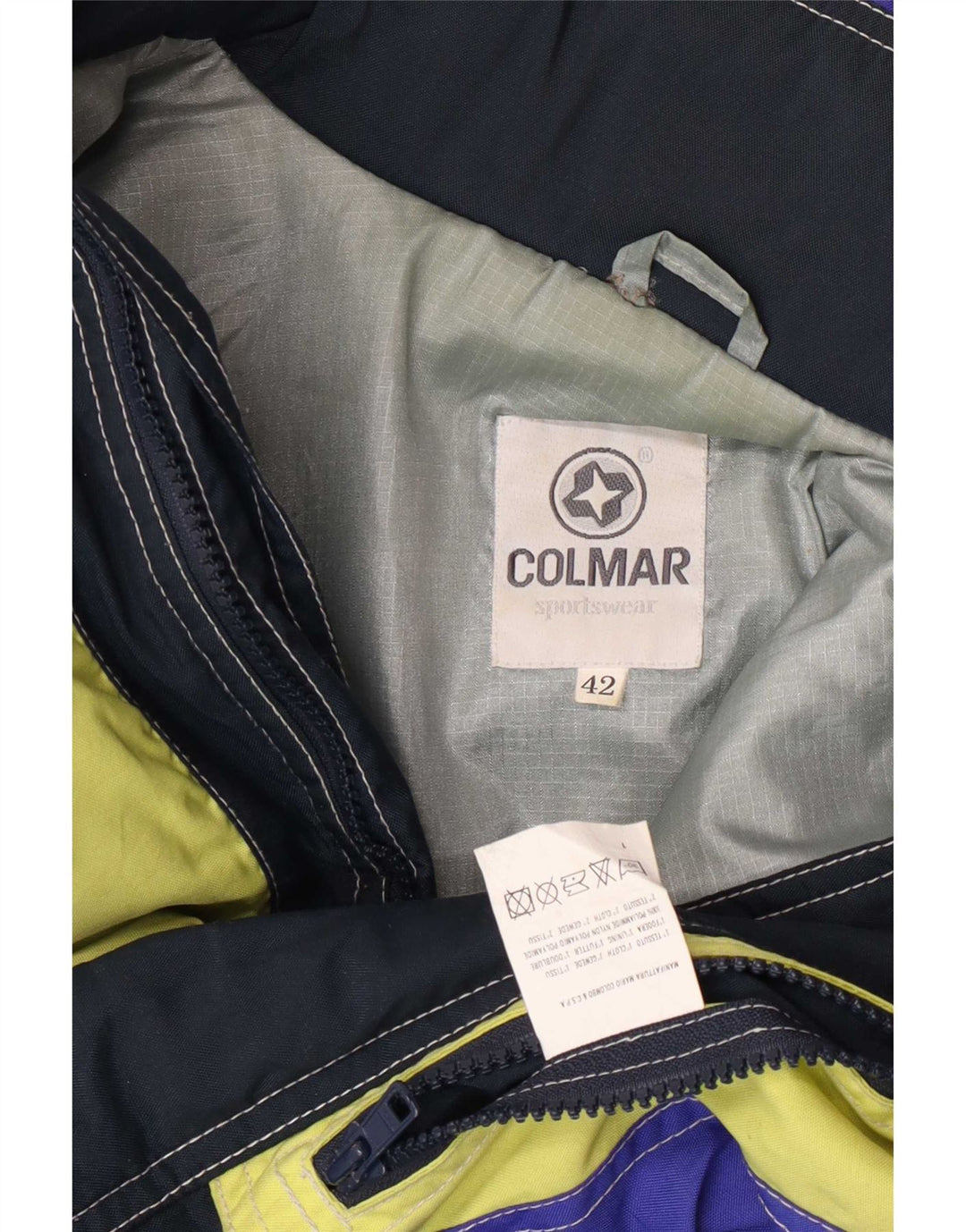 Colmar Damen-Skijacke mit Kapuze, lockere Passform, Größe 42, groß, blau, Farbblock