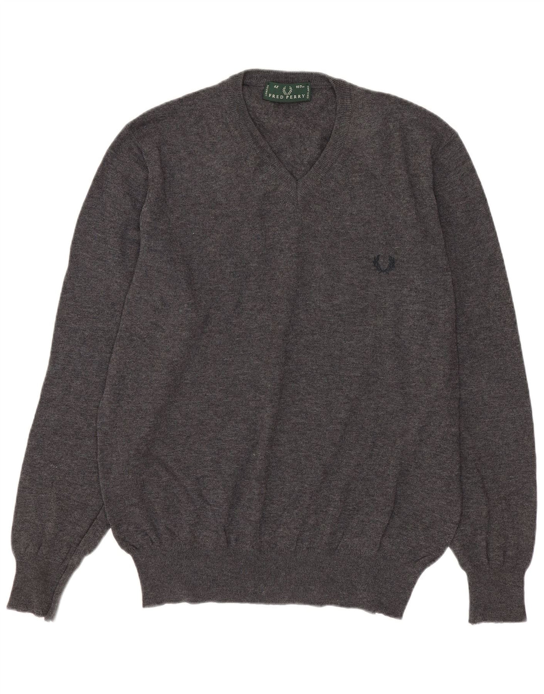 Fred Perry Herren-Pullover mit V-Ausschnitt aus mittelgrauer Wolle