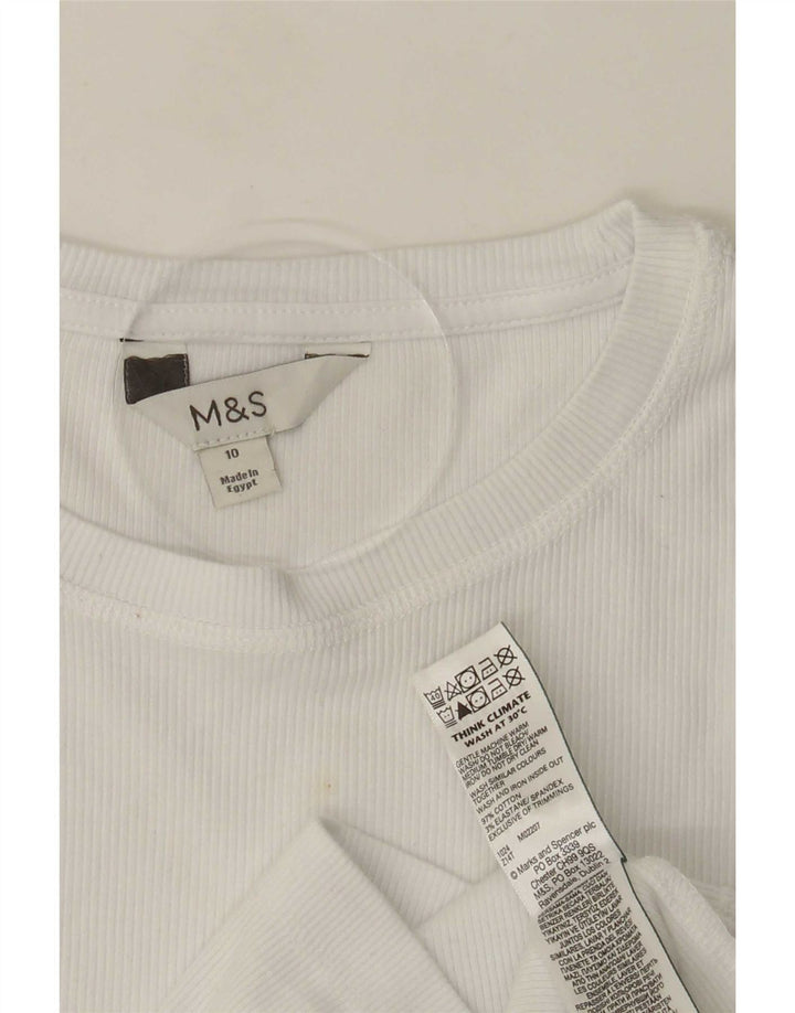 Marks & Spencer Damen Top Langarm UK 10 Small Weiße Baumwolle