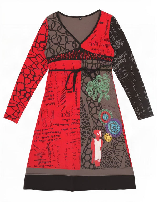 Desigual Womens Graphic A-Line Dress UK 10 Kleines rotes Farbblock