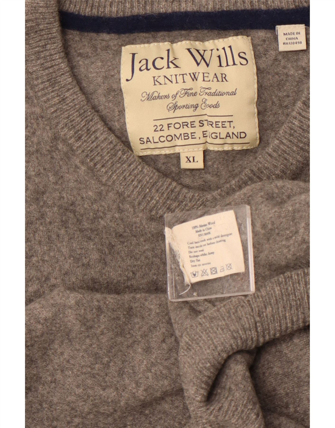 JACK WILLS Damen-Pullover mit V-Ausschnitt, Gr. 18, XL, graue Merinowolle