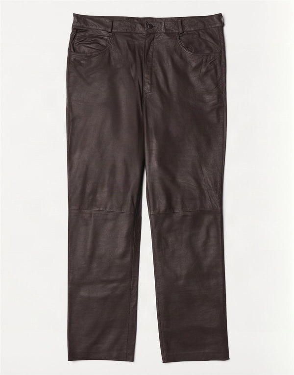 Vintage Damen gerade Lederhose W36 L32 Schwarz