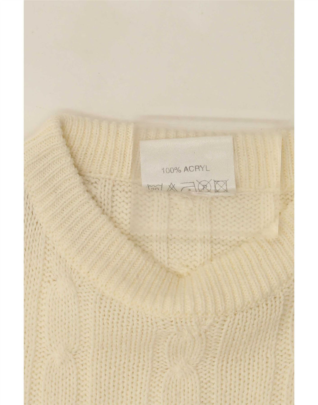 Vintage Herren Pullover mit Rundhalsausschnitt, groß, aus weißem Acryl