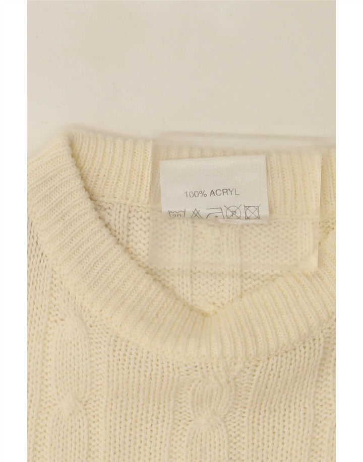 Vintage Herren Pullover mit Rundhalsausschnitt, groß, aus weißem Acryl