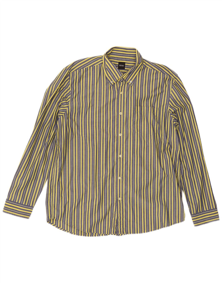 Hugo Boss Herrenhemd 2XL gelb gestreift aus Baumwolle