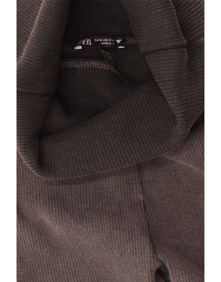 Zara Damen Flare Leggings UK 8 Small Graue Baumwolle