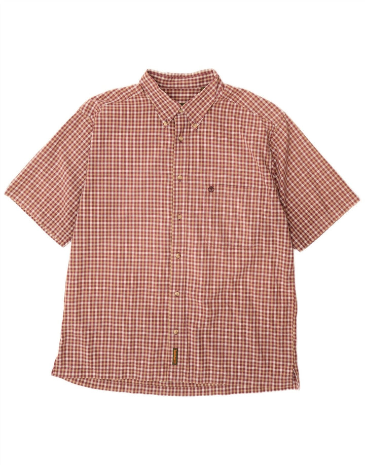 TIMBERLAND Herren Kurzarmhemd XL Burgunderrot kariert Baumwolle