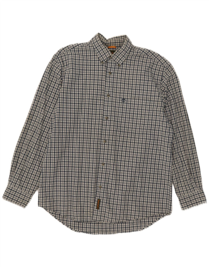 Timberland Herren-Hemd aus mittelblauer Baumwolle mit Karomuster in Marineblau
