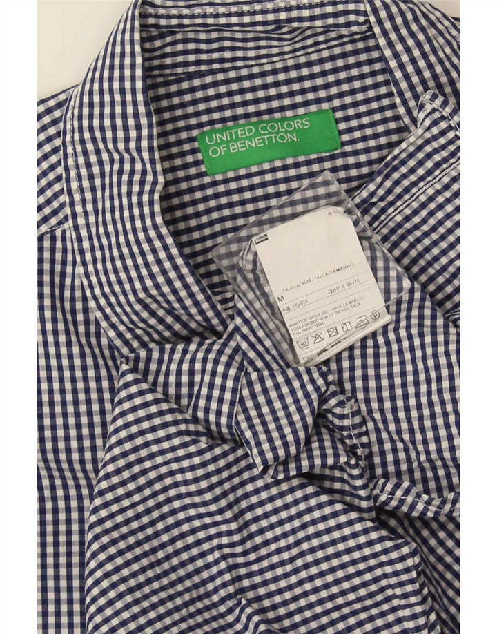Benetton Herrenhemd aus mittelblauer Gingham-Baumwolle