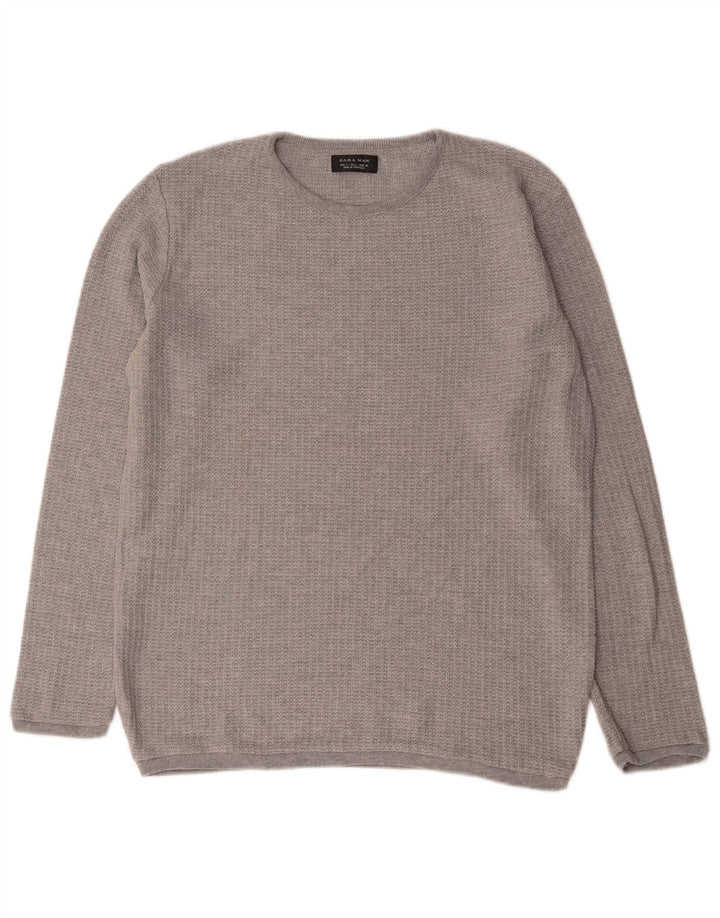 Zara Herren-Pullover mit Rundhalsausschnitt, groß, grau, Polyester