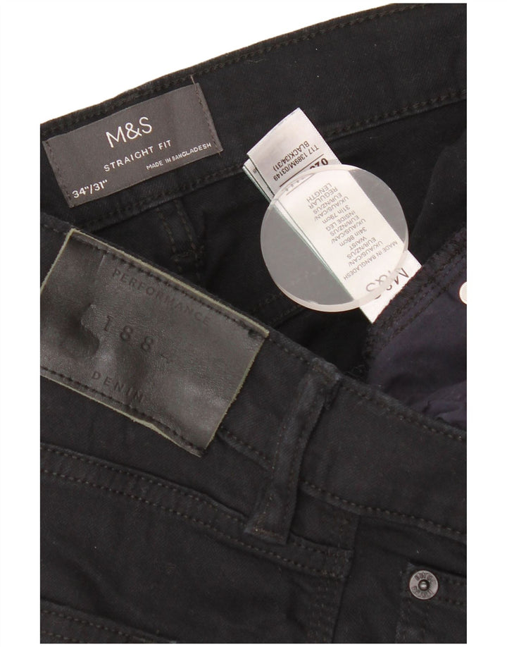 MARKS & SPENCER Herren Straight Jeans W34 L31 Schwarze Baumwolle