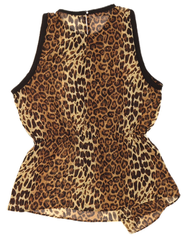 Zara Damen ärmelloses Blusenoberteil UK 18 XL Braun Animal Print