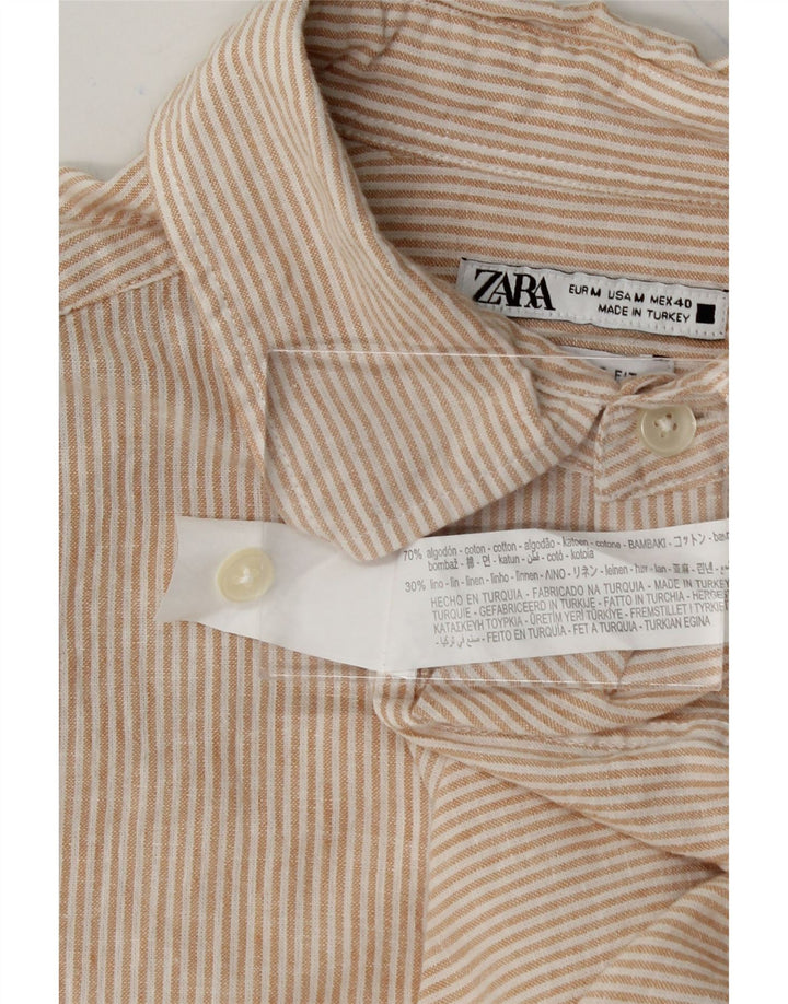 ZARA Mens Short Sleeve Shirt Medium Beige Striped Cotton Vintage Zara and Second-Hand Zara from Messina Hembry 
