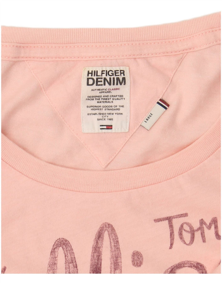 TOMMY HILFIGER Damen Grafik T-Shirt Top UK 14 Large Pink