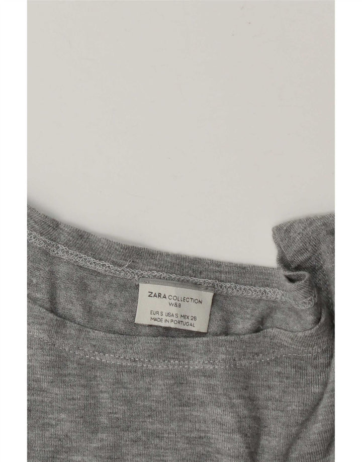 Zara Damen Crop Top Langarm UK 10 Small Grau meliert