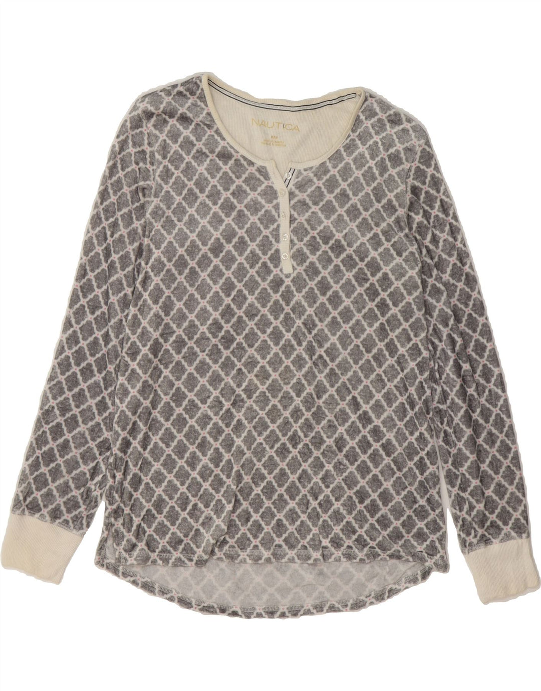 NAUTICA Womens Top Long Sleeve UK 14 Medium Grey Ikat Polyester Vintage Nautica and Second-Hand Nautica from Messina Hembry 