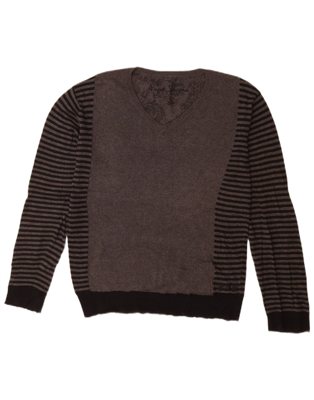 PEPE Jeans Herren-Pullover mit V-Ausschnitt, klein, grau gestreift, Baumwolle