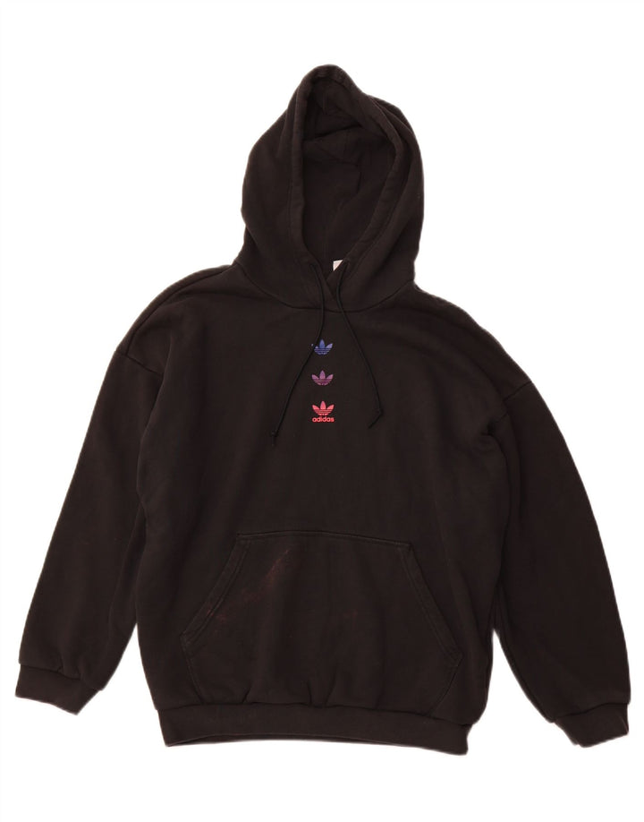 ADIDAS Womens Loose Fit Graphic Hoodie Pullover UK 14 Große schwarze Baumwolle