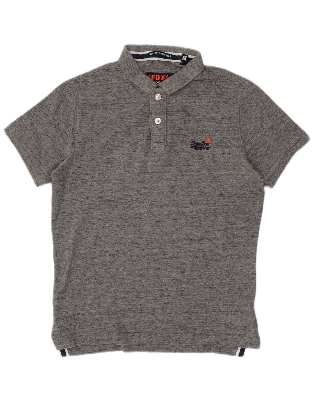 Superdry Herren-Poloshirt aus mittelgrau gefleckter Baumwolle