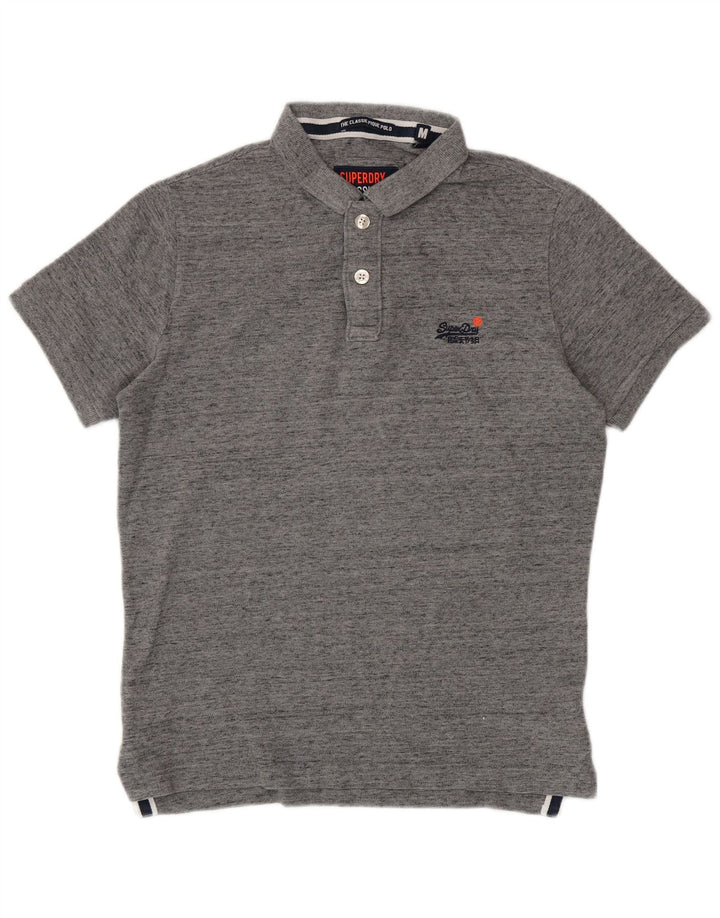 Superdry Herren-Poloshirt aus mittelgrau gefleckter Baumwolle
