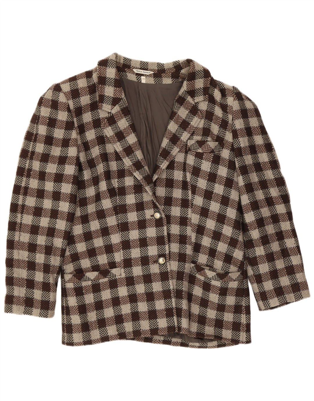 Vintage Damen 2-Knopf-Blazerjacke IT 46 Großer brauner Gingham-Klassiker