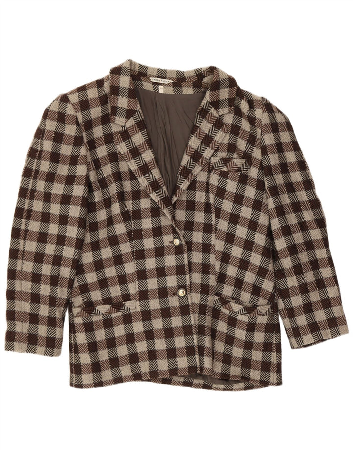 Vintage Damen 2-Knopf-Blazerjacke IT 46 Großer brauner Gingham-Klassiker