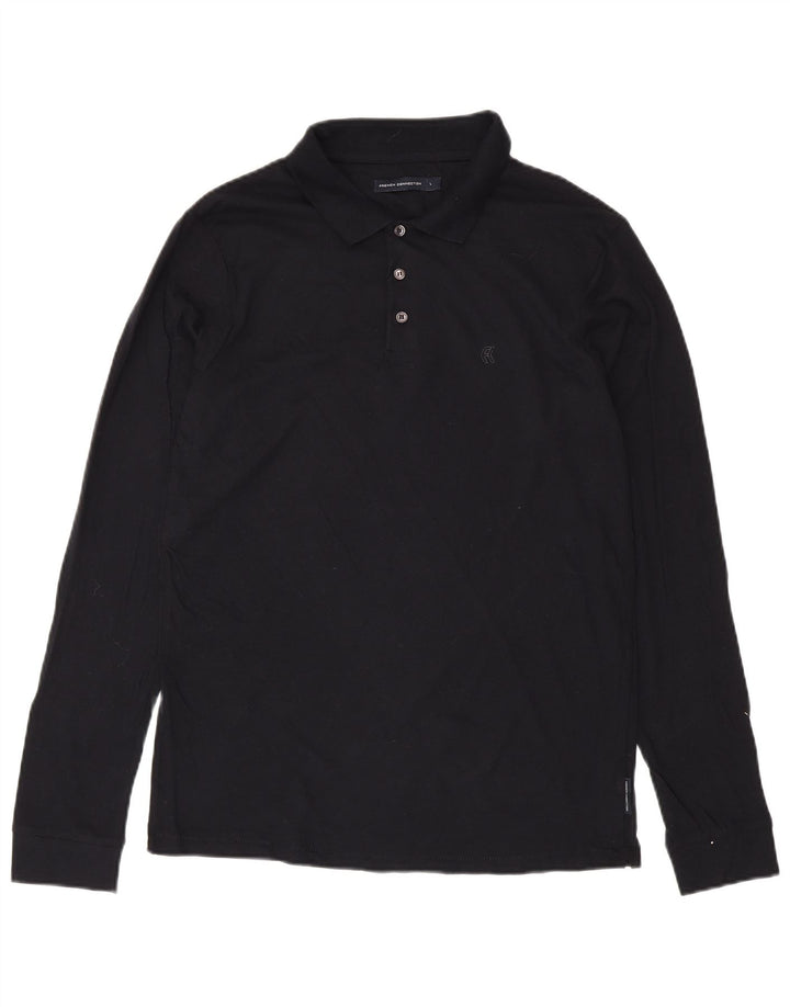 FRENCH CONNECTION Mens Long Sleeve Polo Shirt Large Navy Blue Cotton