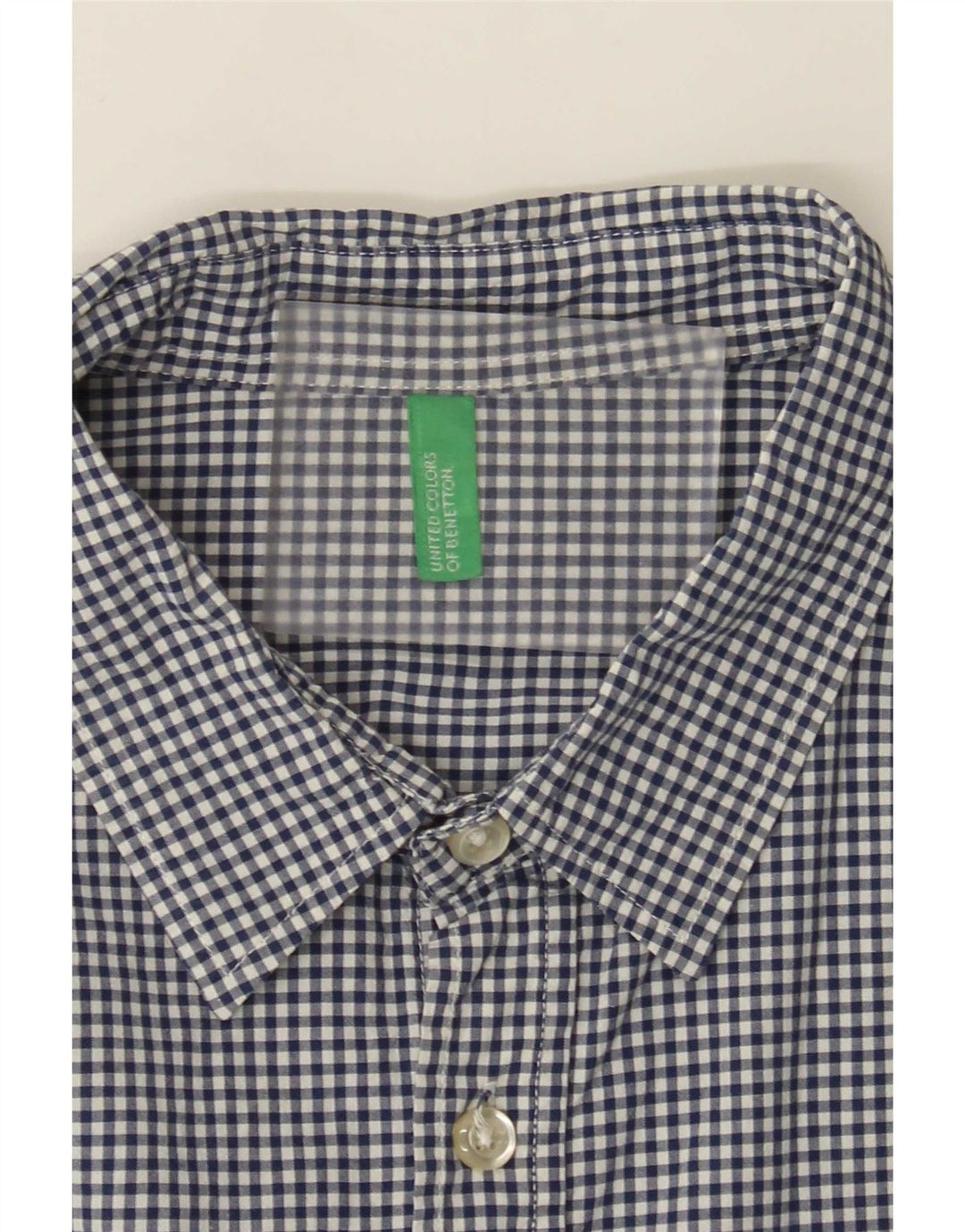 Benetton Herren Kurzarmhemd Mittelblau Gingham
