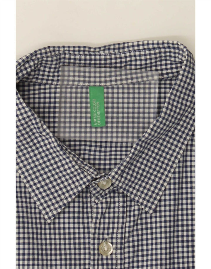 Benetton Herren Kurzarmhemd Mittelblau Gingham