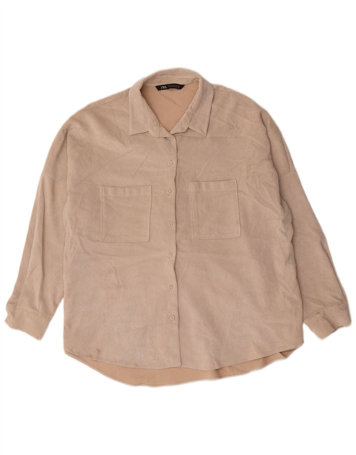 Zara Damen Übergroßes Hemd UK 18 XL Beige Polyester