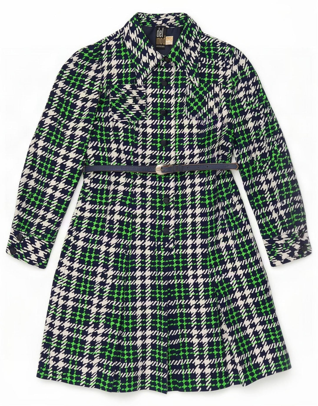 Delmod Damenmantel IT 40 Small Green Check Polyester