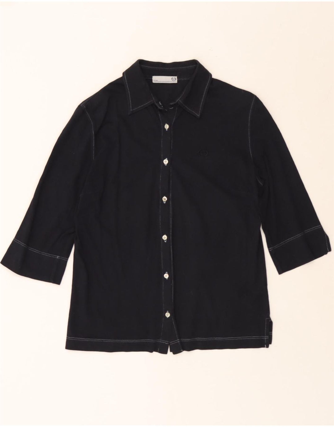SERGIO TACCHINI Womens Milano Shirt Blouse IT 46 Large Navy Blue Vintage Sergio Tacchini and Second-Hand Sergio Tacchini from Messina Hembry 