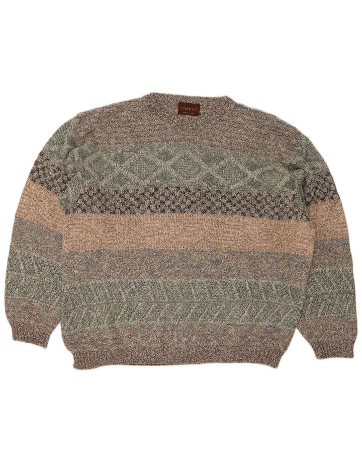 Darwin Herren-Pullover mit Rundhalsausschnitt, Größe 52, groß, mehrfarbig gestreift