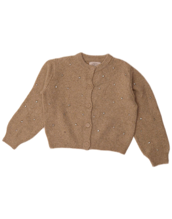 Zara Mädchen Crop Cardigan Pullover 9–10 Jahre Beige Polyester