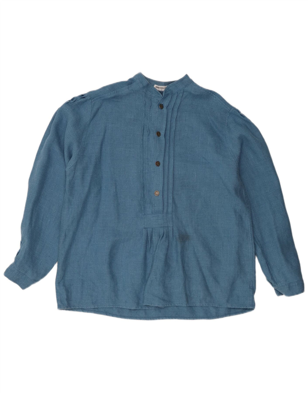 Vintage Damen Langarm-Oversize-Bluse Top EU 42 Großes blaues Leinen