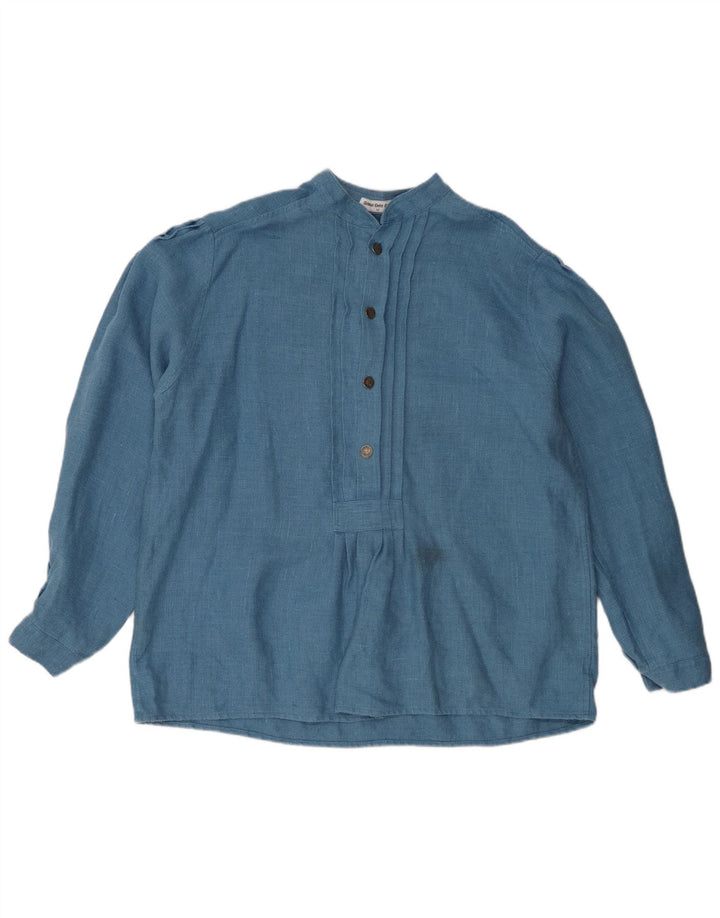 Vintage Damen Langarm-Oversize-Bluse Top EU 42 Großes blaues Leinen