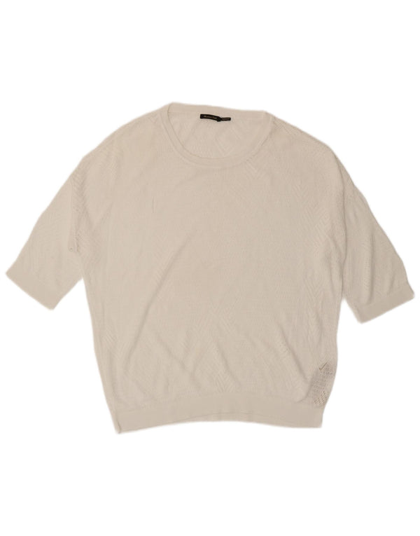 Massimo Dutti Damen-Pullover, kurzärmelig, U-Boot-Ausschnitt, Gr. 40, Weiß