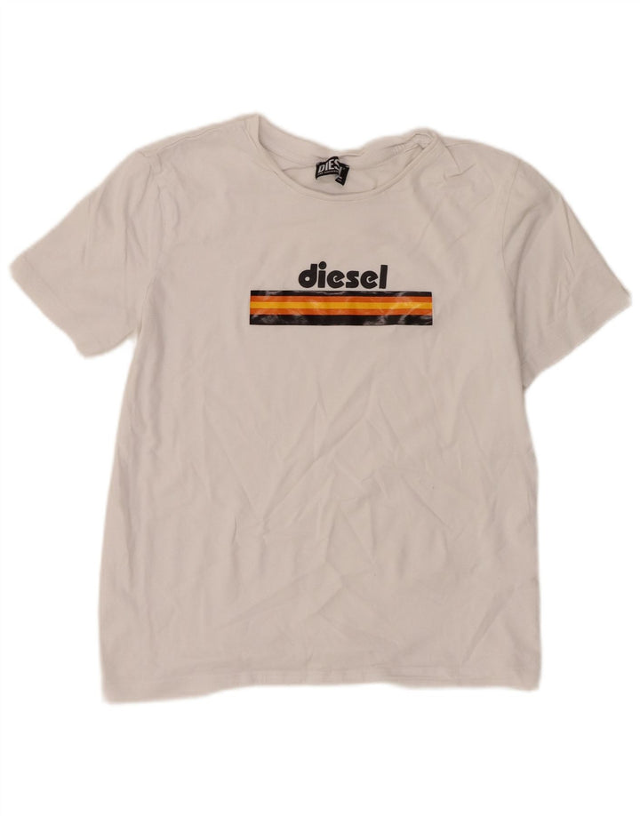 Diesel Damen Grafik T-Shirt Top UK 14 Large Weiß