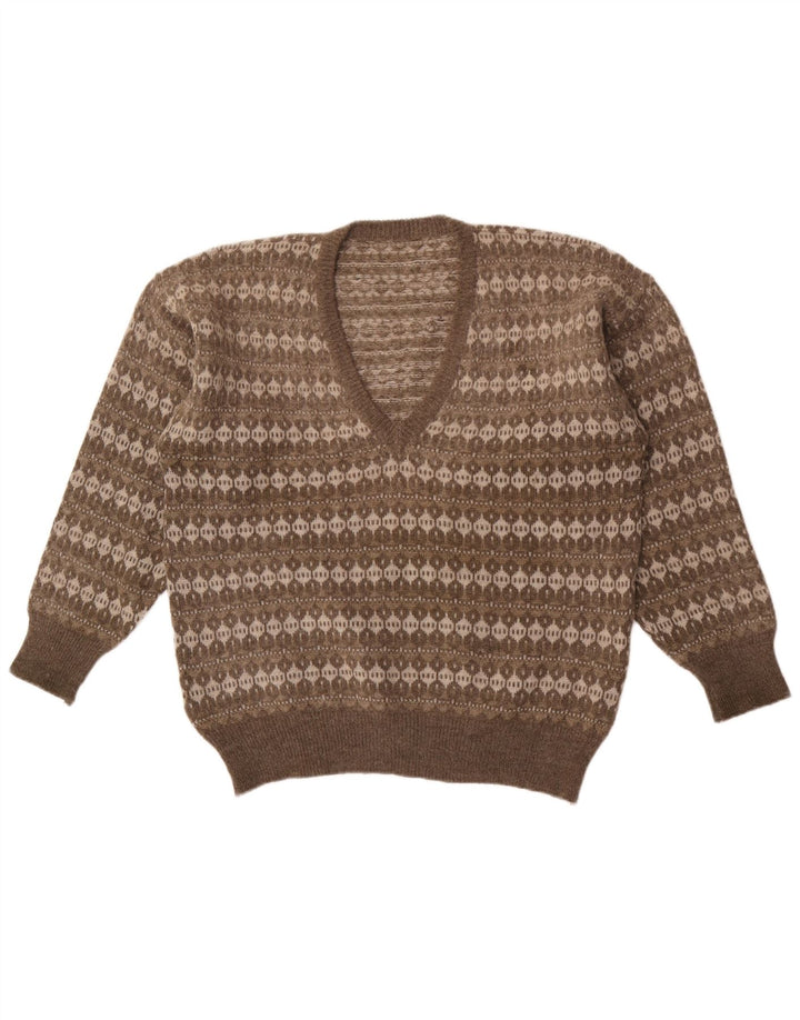 Vintage Herren V-Ausschnitt Pullover Pullover Mittelgrau gestreift
