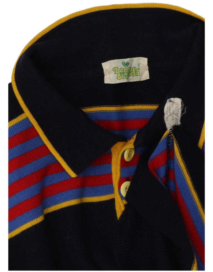 Lemon & Soda Herren-Pullover mit Rollkragen, Mittelblau, gestreift, Wolle
