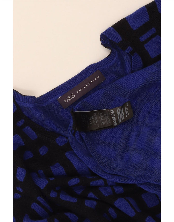 MARKS & SPENCER Damen-Pullover mit U-Boot-Ausschnitt, UK 12, mittelblau kariert
