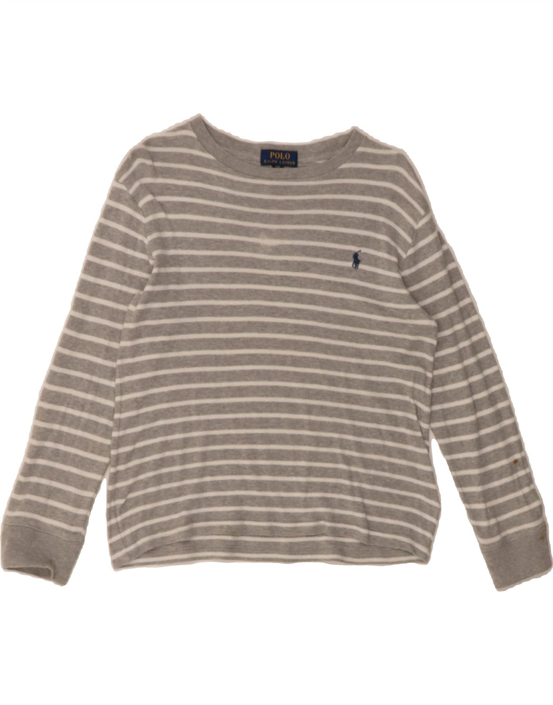 POLO RALPH LAUREN Girls Top Long Sleeve 7-8 Years Small Grey Striped Vintage Polo Ralph Lauren and Second-Hand Polo Ralph Lauren from Messina Hembry 