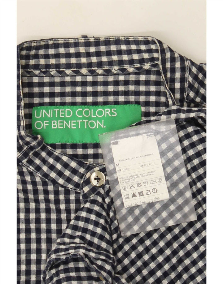 Benetton Herrenhemd aus mittelblauer Gingham-Baumwolle in Marineblau
