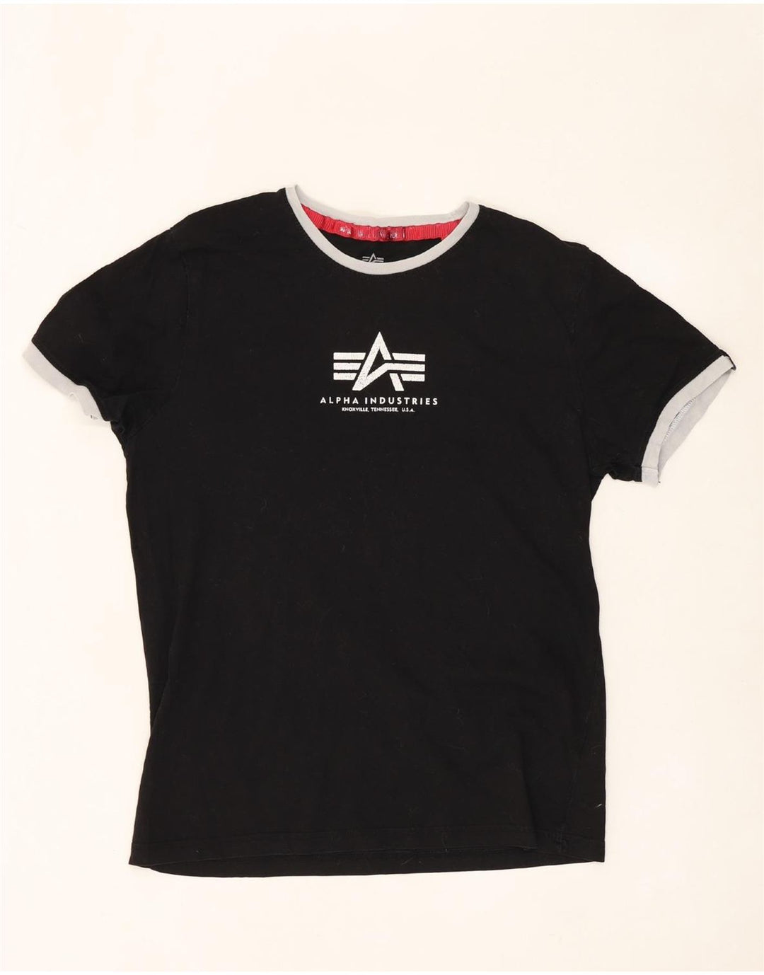 ALPHA INDUSTRIES Damen Grafik-T-Shirt-Oberteil UK 14 Mittelschwarze Baumwolle