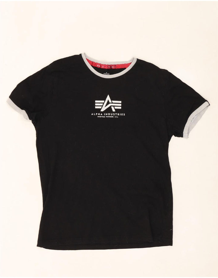 ALPHA INDUSTRIES Damen Grafik-T-Shirt-Oberteil UK 14 Mittelschwarze Baumwolle