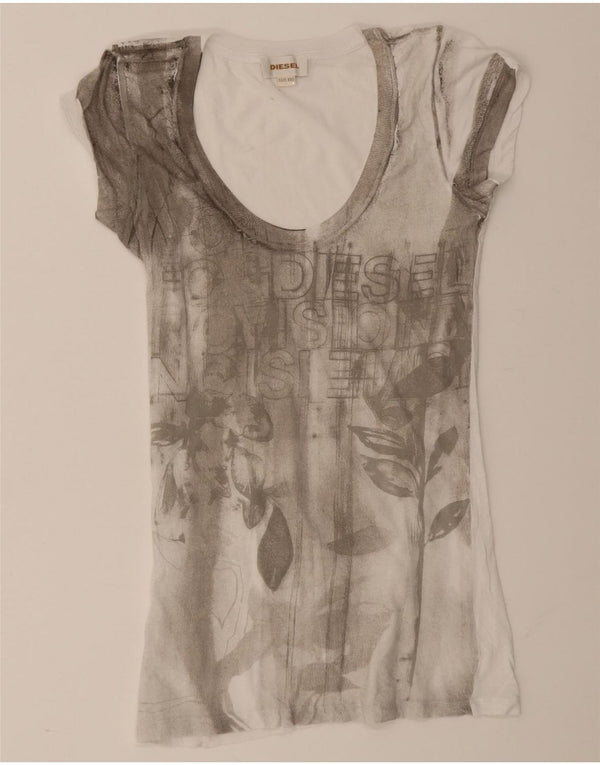 Diesel Womens Graphic T-Shirt Top UK 2 2XS Weiß geblümt